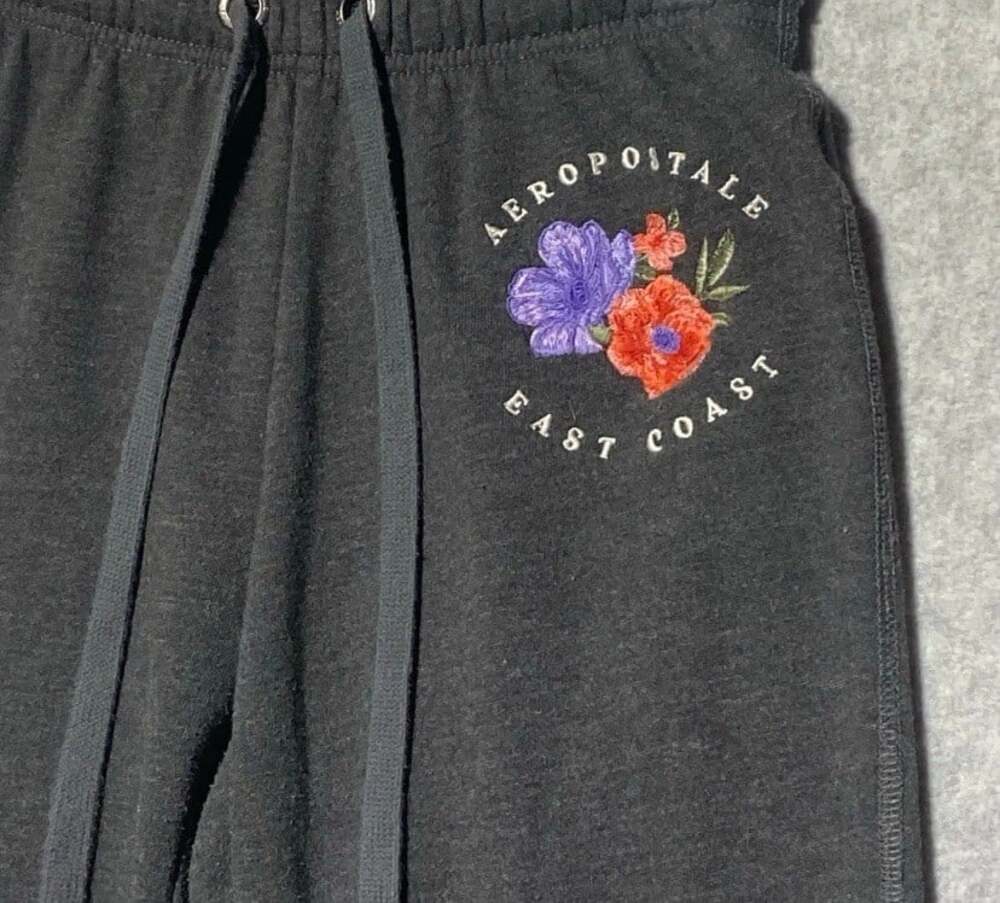 Aeropostale Fleece Tracksuit Set Dark Charcoal Gray Floral Hoodie Sweatpants XS - Picture 8 of 10
